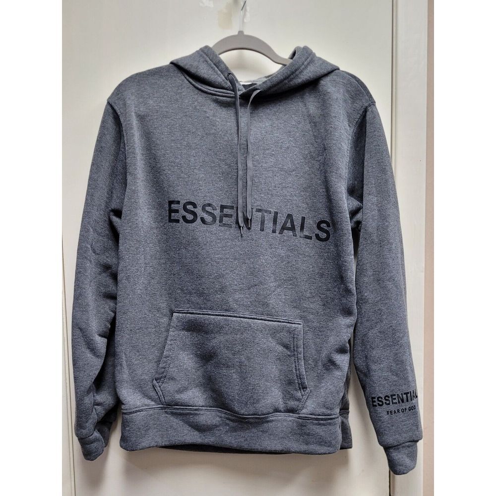 Fear of Gods Essentials hoodie Size Large Gray Rubber Tag EUC